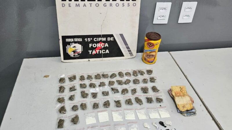 Homem é preso pela Polícia Militar com 85 porções de drogas em Várzea Grande