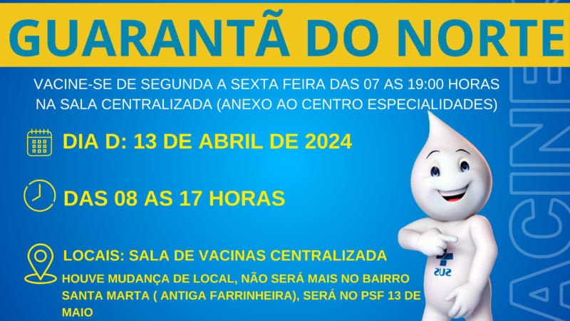 Dia D.  da campanha de vacinação contra a gripe que será neste sábado em Guaranta do Norte