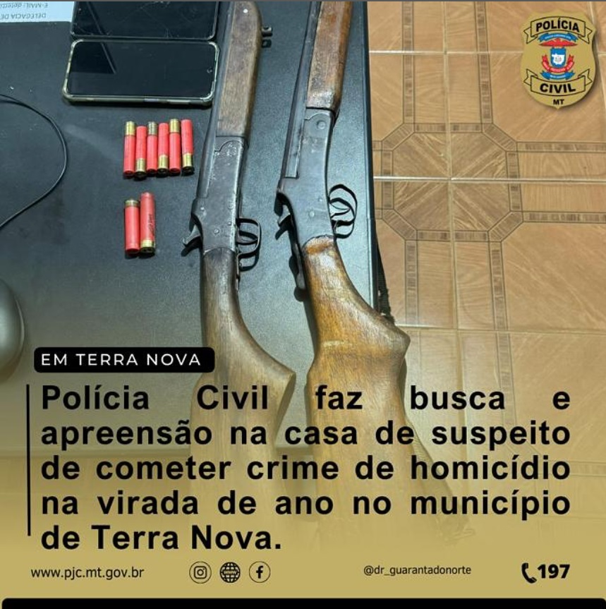 Polícia Civil faz busca e apreensão na casa de suspeito de cometer crime de homicídio na virada de ano no município de Terra Nova.