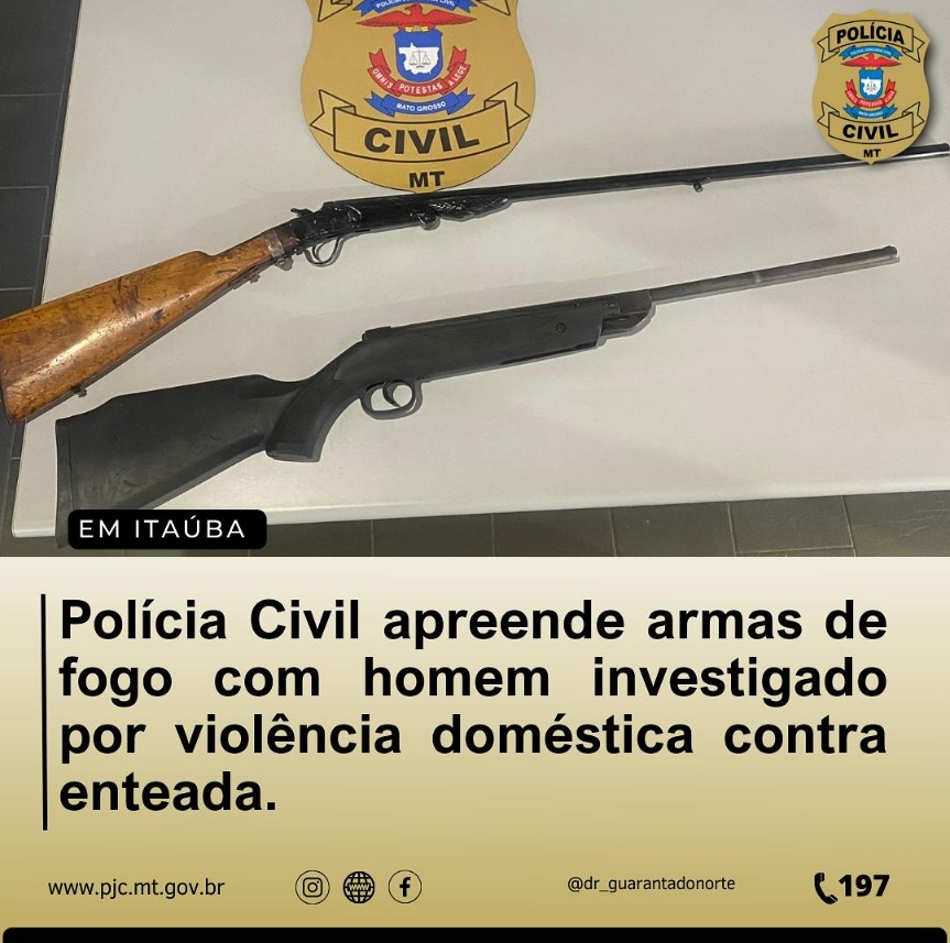 Polícia Civil apreende armas de fogo com homem investigado por violência doméstica contra enteada