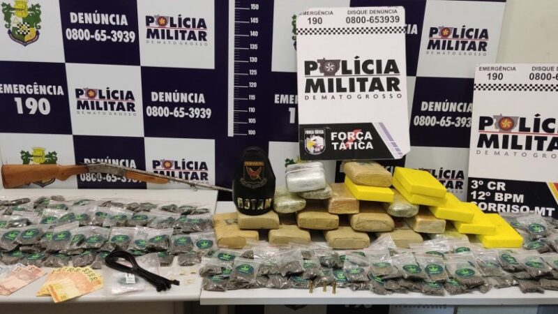 Polícia Militar prende dupla e apreende 21 tabletes e 235 porções de drogas em Sorriso