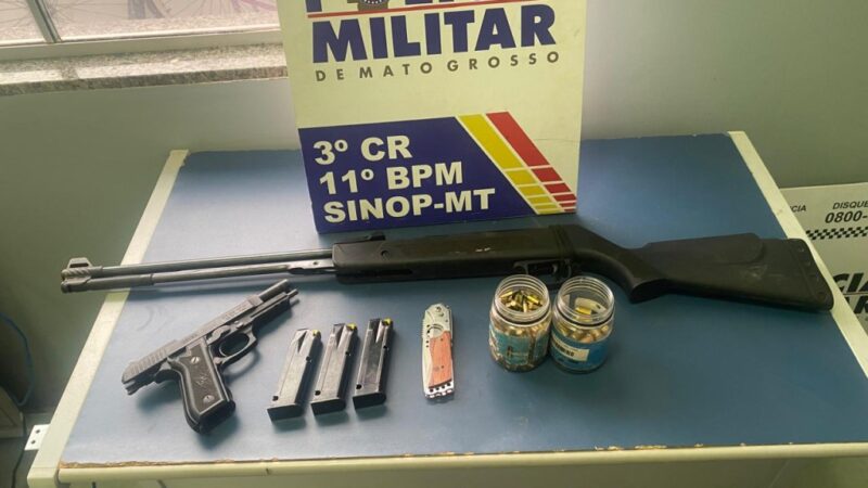 Polícia Militar prende homem por porte ilegal de armas, apreende rifle e 294 munições