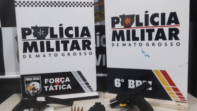 Força Tática prende casal com armas de fogo e munições durante festa em Cáceres