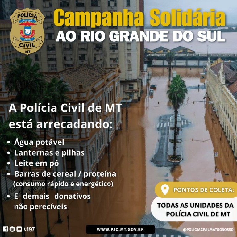 Polícia Civil arrecada donativos para vítimas de enchentes no RS