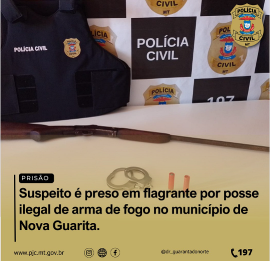 Suspeito é preso em flagrante por posse ilegal de arma de fogo em Nova Guarita.