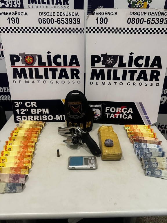 Rotam prende faccionado com revólver e tablete de maconha em Sorriso