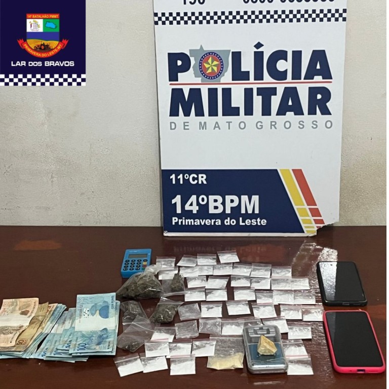 PM apreende quase R$ 2 mil e prende trio por tráfico de entorpecentes em Primavera do Leste