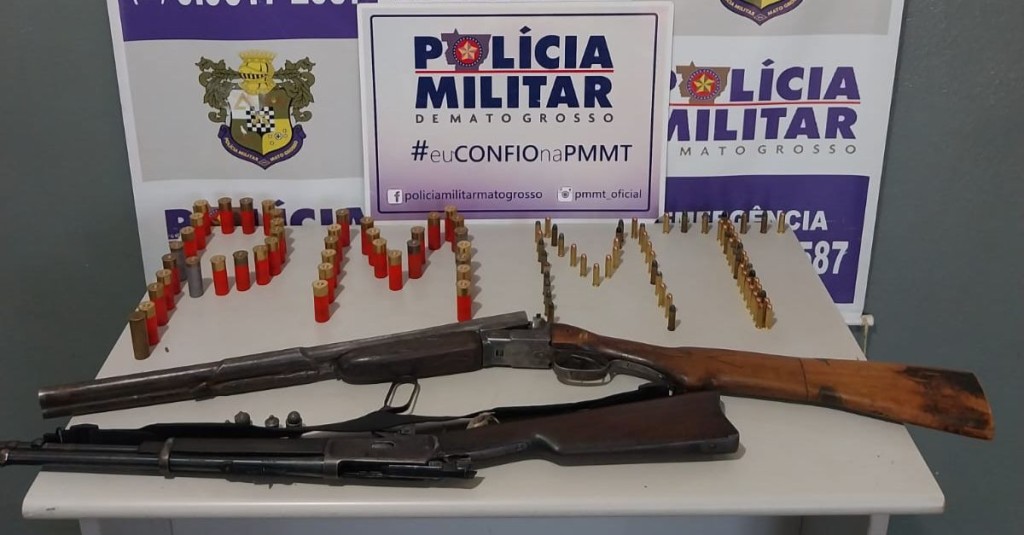 Dupla é presa pela Polícia Militar com espingardas e munições sem registro em Guiratinga