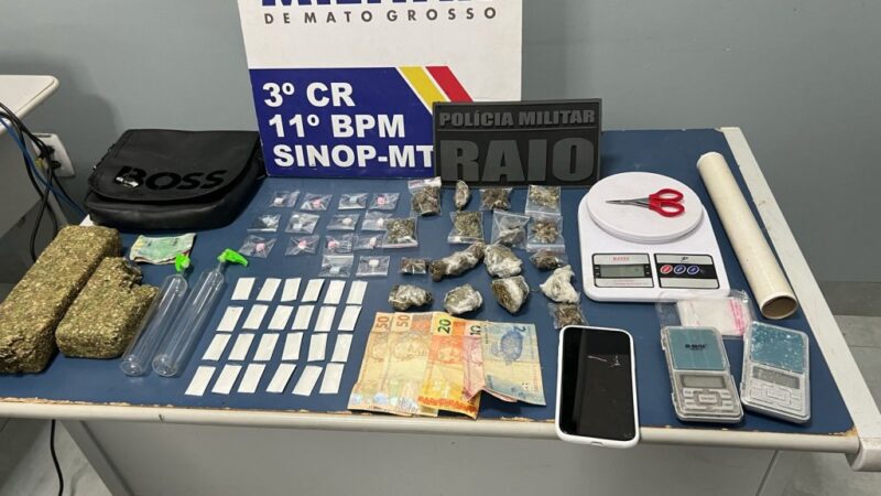 Policiais militares apreendem drogas e detêm suspeito durante patrulhamento em Sinop