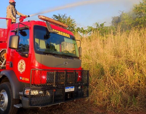 Corpo de Bombeiros combate incêndio em vegetação nas margens de rodovia