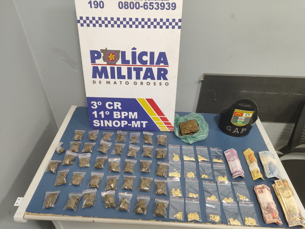 Faccionado é preso por tráfico de drogas e PM apreende 55 porções entre maconha e pasta base de cocaína
