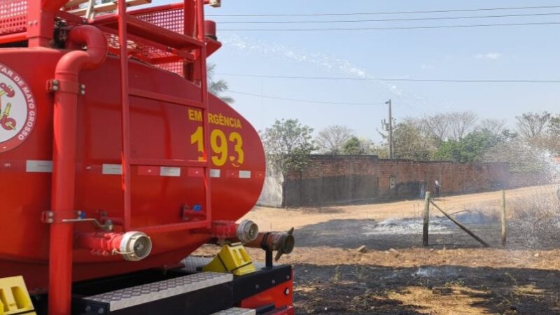 Bombeiros combatem incêndio em vegetação às margens da rodovia MT-130