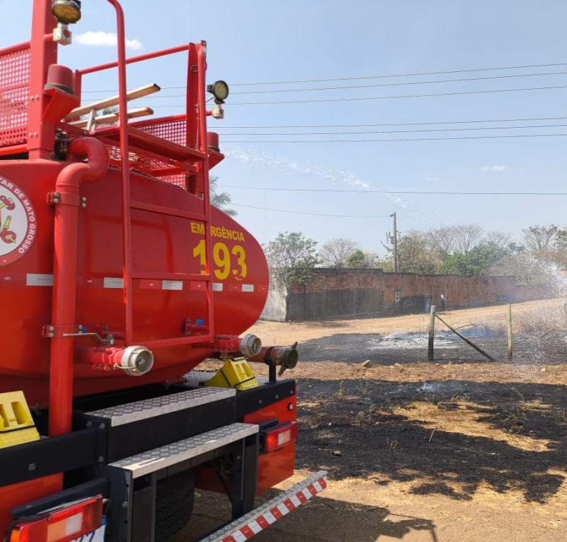 Bombeiros combatem incêndio em vegetação às margens da rodovia MT-130