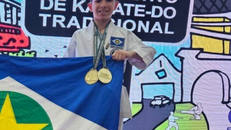 Bolsista do Governo de MT, atleta de 11 anos conquista medalhas de ouro no Campeonato Brasileiro de Karatê