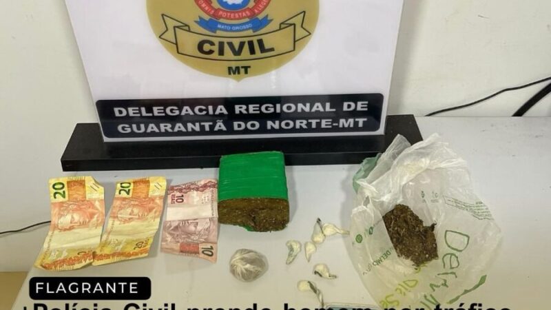 Polícia Civil prende homem por tráfico de drogas próximo a supermercado em Guarantã do Norte.