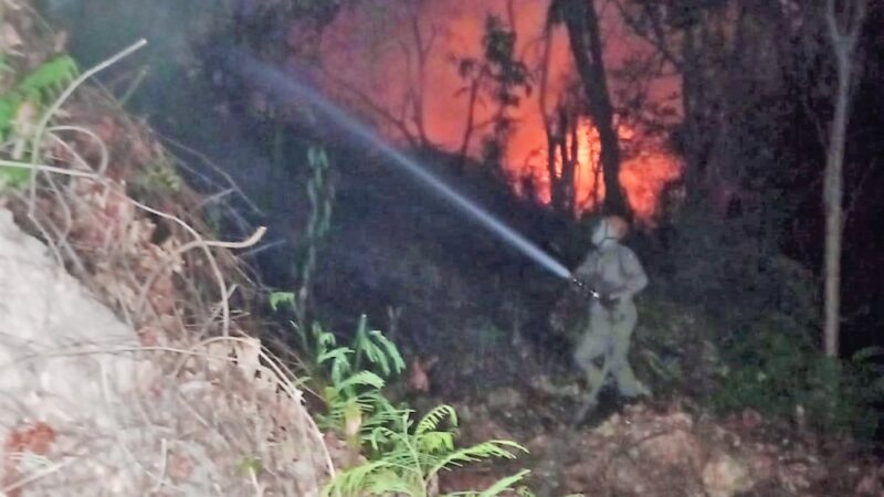 Bombeiros extinguem incêndio no Morro da Luz no centro de Cuiabá