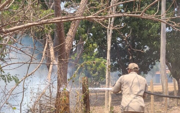 Bombeiros combatem incêndio em vegetação em Santo Antônio do Leverger