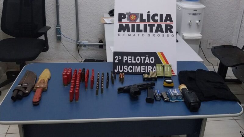 Mulher é presa pela PM com pistola e 185 munições de diversos calibres em Juscimeira