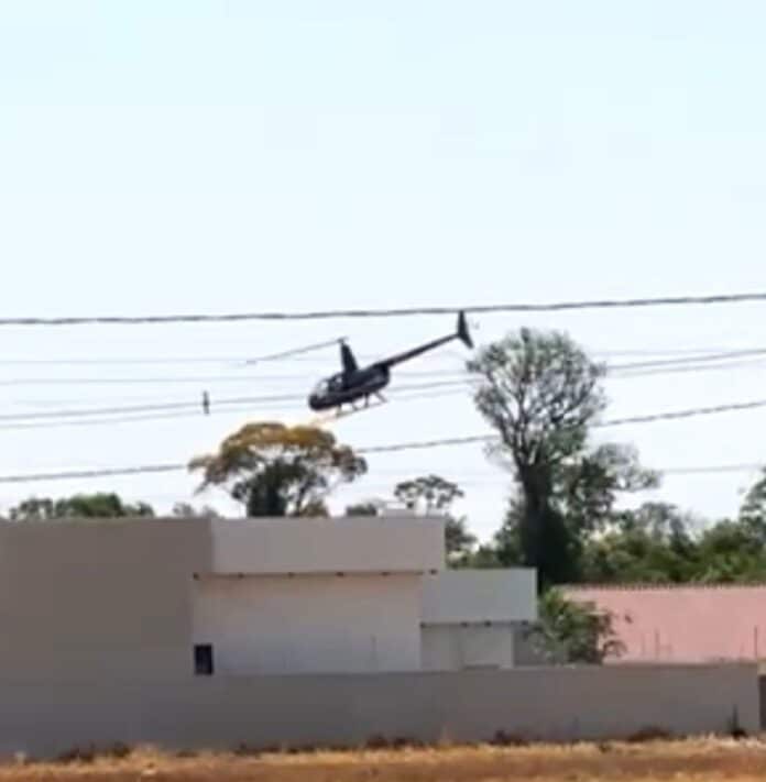 Helicóptero com quatro ocupantes faz pouso forçado em área residencial de Mato Grosso