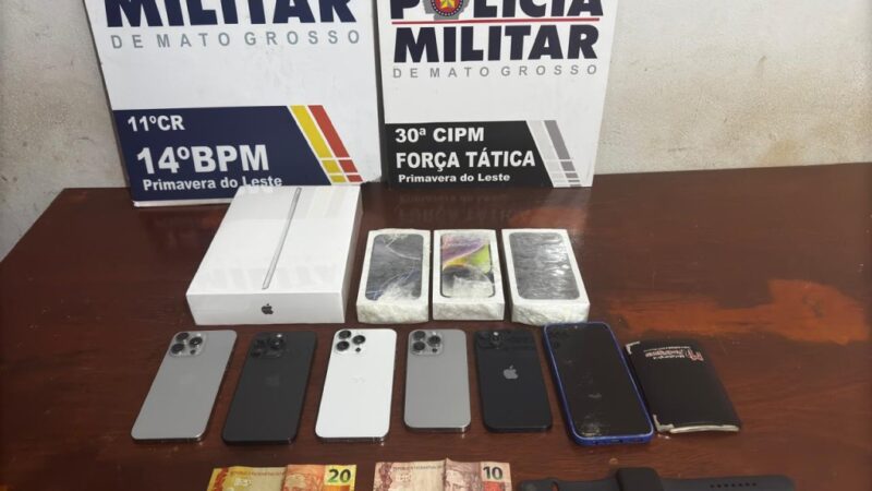 PM prende dupla por roubo a loja de produtos eletrônicos em Primavera do Leste