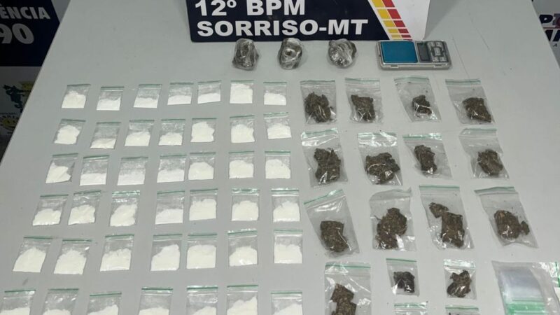 Polícia Militar prende membro de facção criminosa com 63 porções de drogas em Sorriso