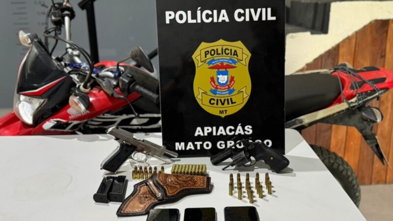 Operação cumpre buscas e apreende armas e motocicleta usada em homicídio em Apiacás