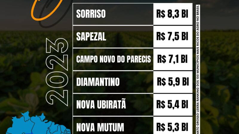 6 municípios de Mato Grosso se destacam entre os mais ricos do agronegócio.