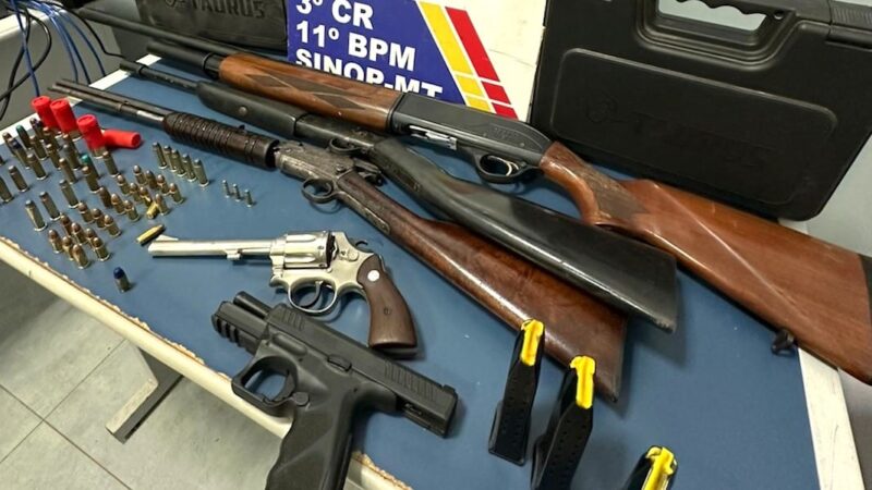 PM apreende 5 armas em residência de suspeito por violência doméstica em Sinop