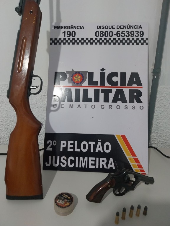 Homem é preso pela PM com duas armas de fogo irregulares em Juscimeira
