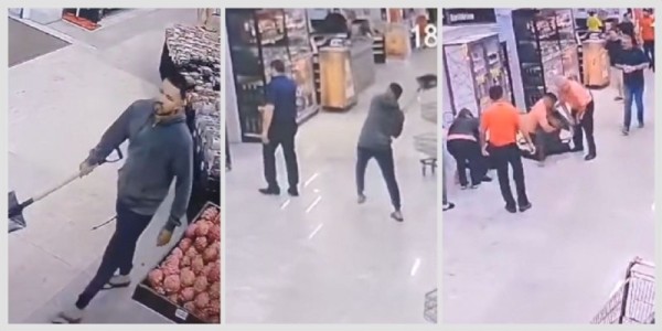 Homem tentar matar funcionário de supermercado com golpe de pá na cabeça