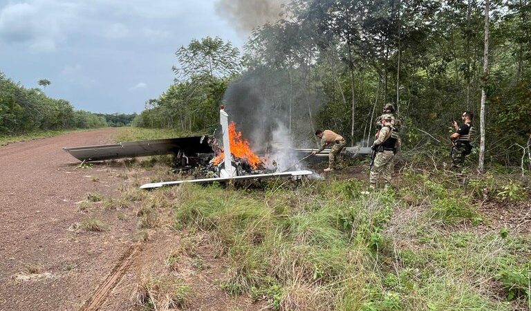 PF, FAB, Gefron-MT e PM-MT apreendem 500 kg de skunk após aeronave com irregularidades realizar pouso forçado