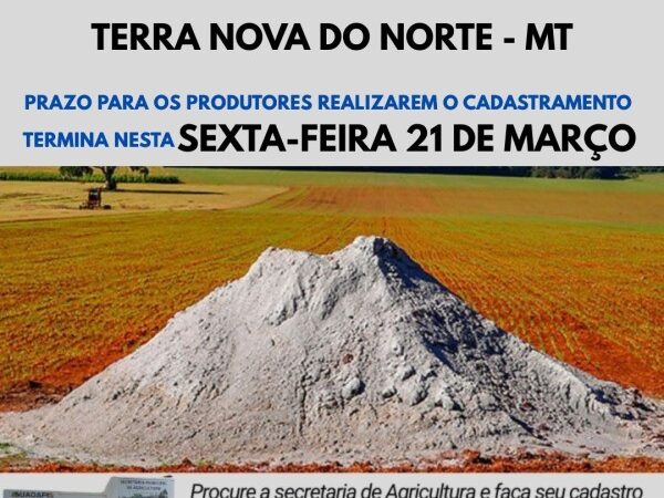 Cadastro para Programa de Distribuição de Calcário se encerra nesta sexta-feira, 21 de Março