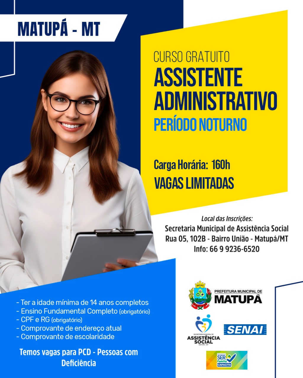 Curso Gratuito de Assistente Administrativo em Matupá