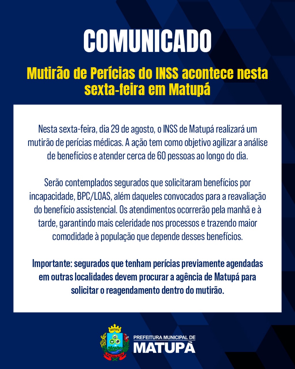 Mutirão de Perícias do INSS acontece nesta sexta-feira (29) em Matupá