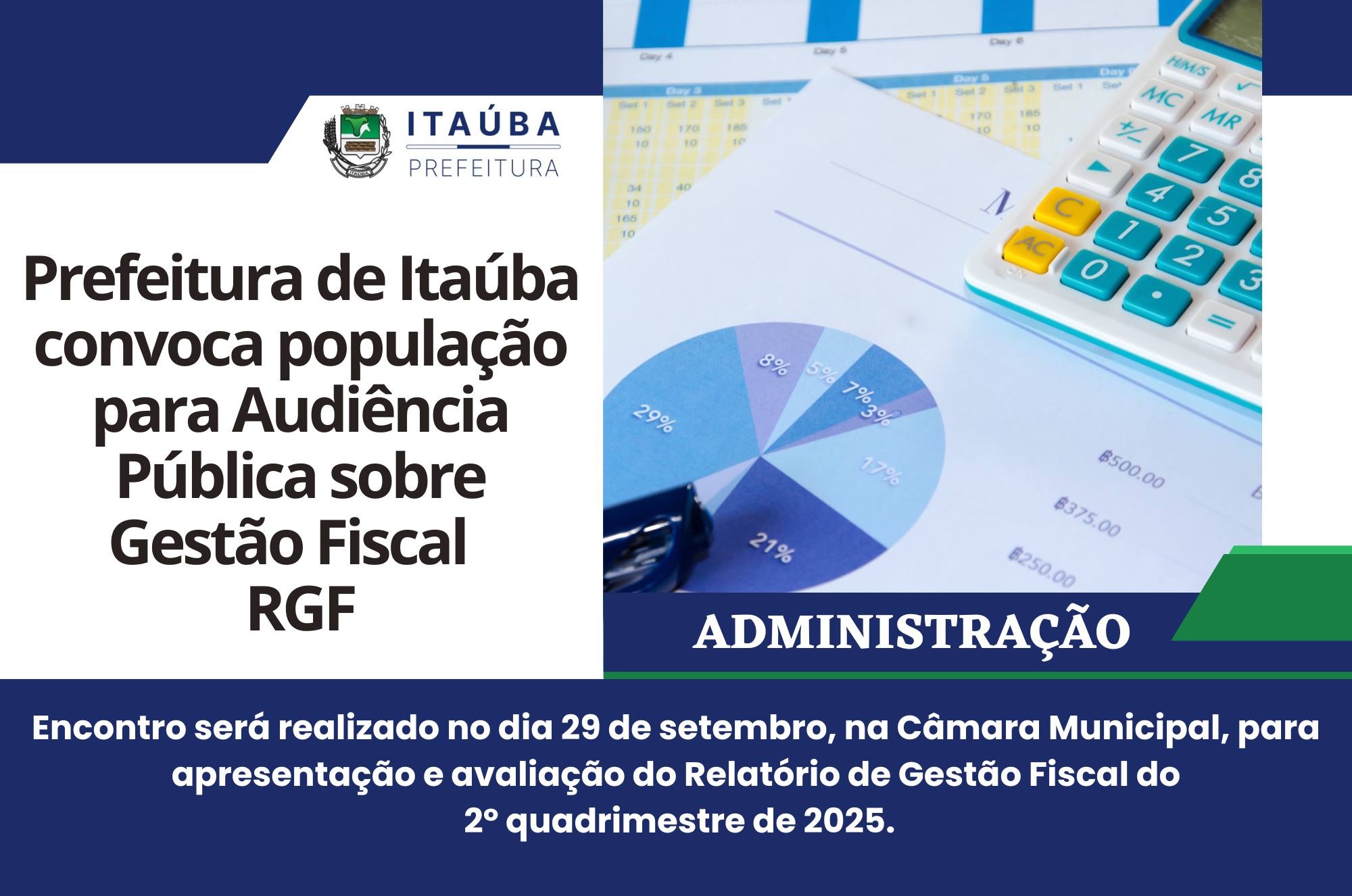 Prefeitura de Itaúba convoca população para Audiência Pública sobre Gestão Fiscal