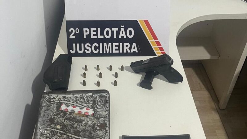 PM prende homem com arma de fogo e maconha dentro de carro em Juscimeira
