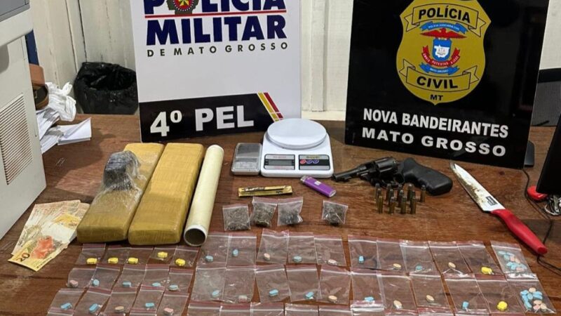 Polícias Militar e Civil prendem três pessoas com drogas e arma de fogo em Nova Bandeirantes