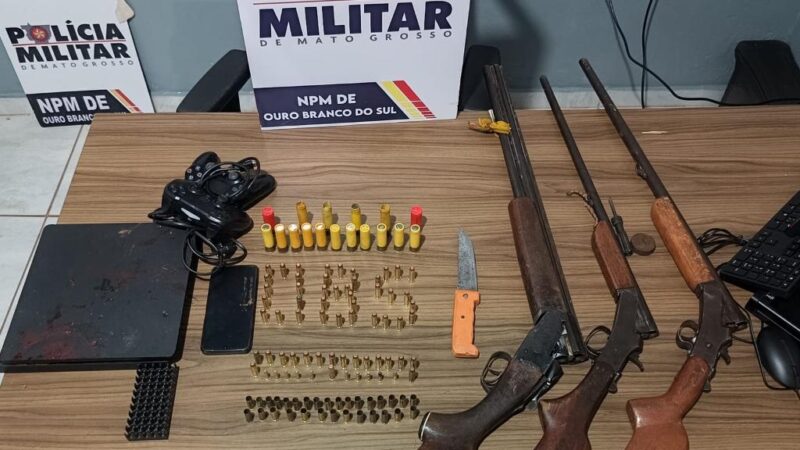Polícia Militar apreende três espingardas e 93 munições em distrito de Itiquira
