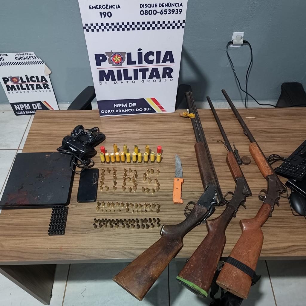 Polícia Militar apreende três espingardas e 93 munições em distrito de Itiquira