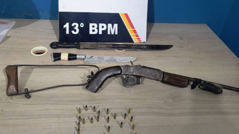 Polícia Militar prende homem por violência doméstica, porte ilegal de arma e ameaça