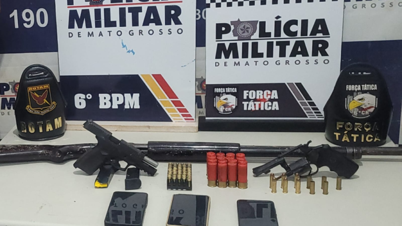 PM prende trio por tentativa de homicídio e apreende armas em Mato Grosso