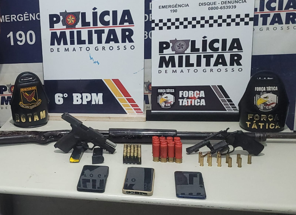 PM prende trio por tentativa de homicídio e apreende armas em Mato Grosso