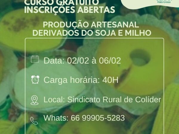 Sindicato Rural de Colíder está com inscrições abertas para curso de produção artesanal