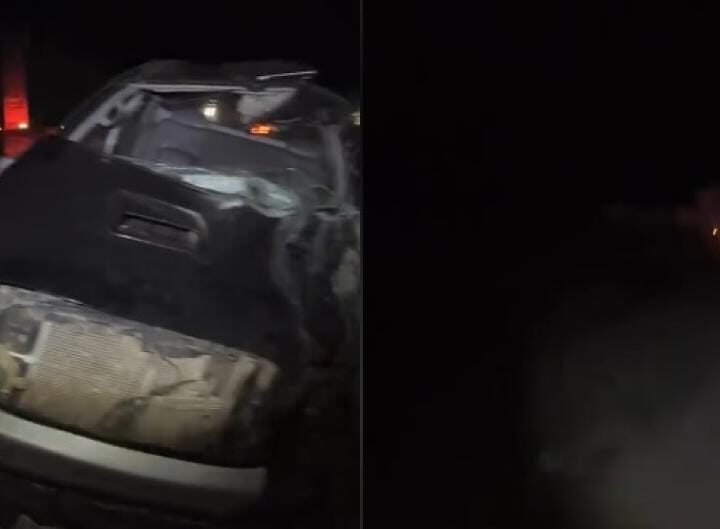 Idoso morre após perder controle de caminhonete e bater de frente com carreta