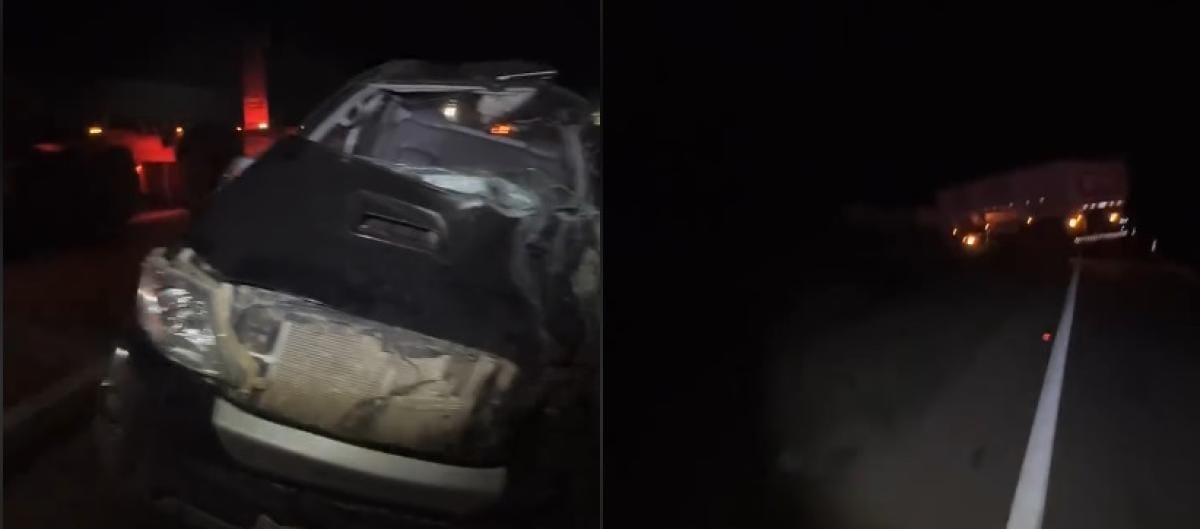 Idoso morre após perder controle de caminhonete e bater de frente com carreta