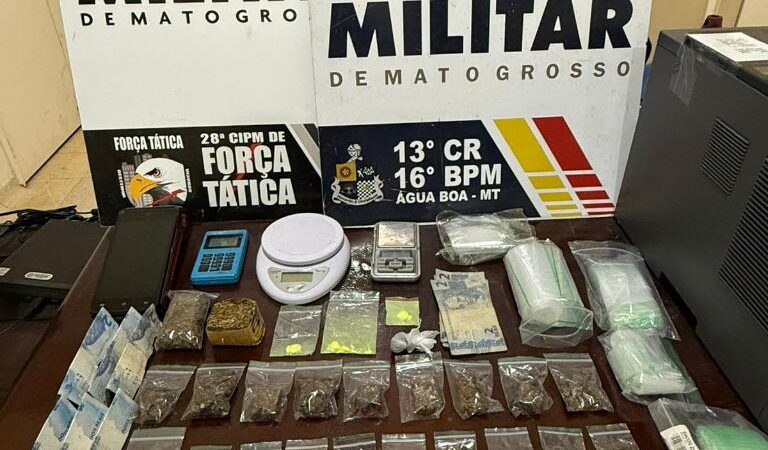 Polícia Militar prende três pessoas com drogas e arma de fogo em Água Boa