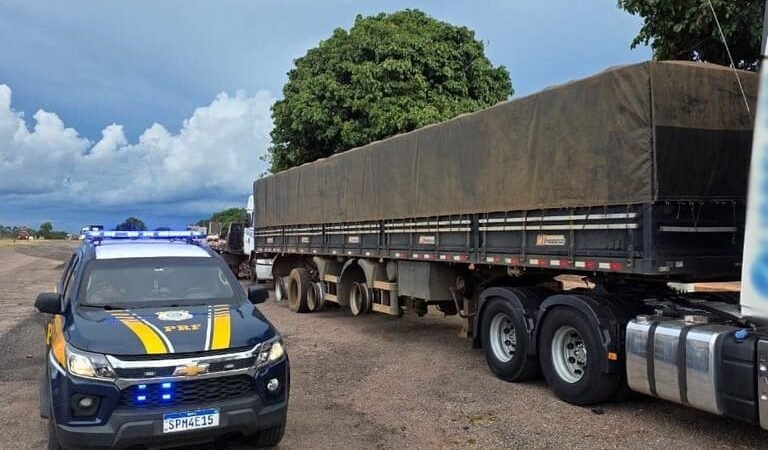 PRF intercepta carreta trafegando sem 14 pneus na rodovia BR-364 em Mato Grosso