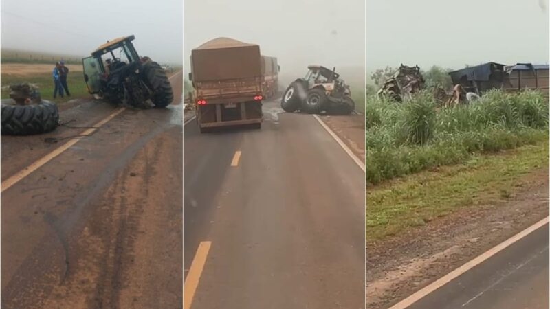 Colisão entre carreta e trator deixa um morto em rodovia de Mato Grosso; veja vídeo