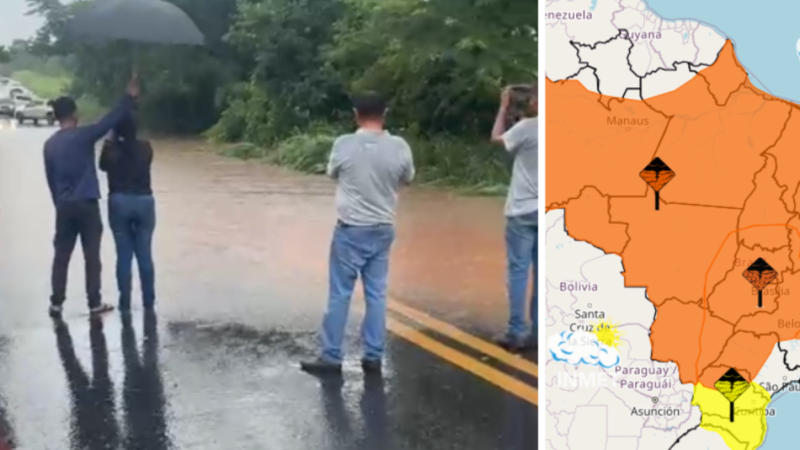 Chuva causa alagamento na  MT-010 e trava trânsito entre Cuiabá e distrito da Guia; veja vídeo