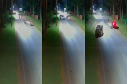 Vídeo mostra colisão violenta entre carro e motos que matou dois jovens e deixou três feridos